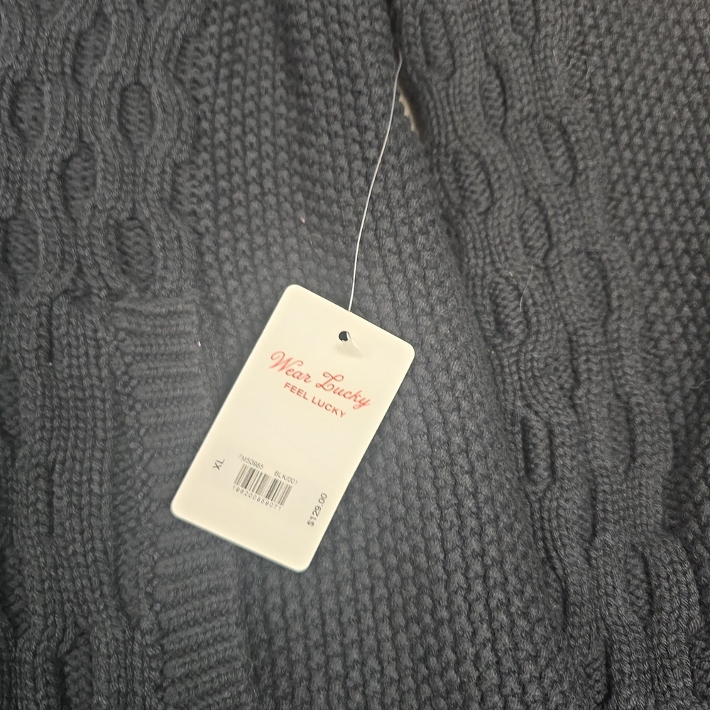 Lucky Brand Full Zip Cotton Sweater Men XL Cable Knit Black -New With Tag - Picture 4 of 11